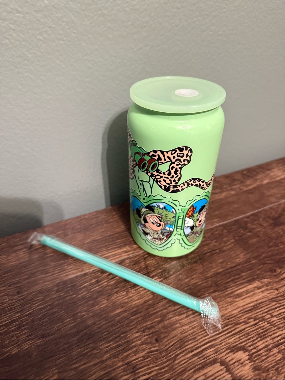 Disney animal kingdom inspired green stainless Can Tumbler with Straw